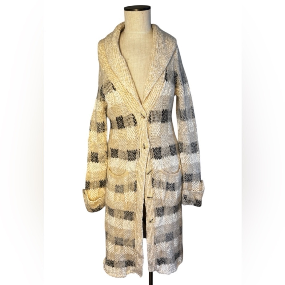 Anthropologie Far Away From Close Plaid Brown Mohair Blend Duster Cardigan Sz S